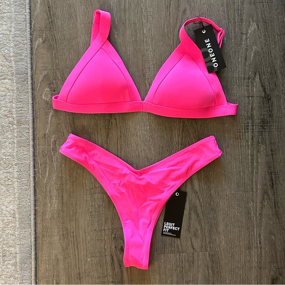 NWT One One Swimwear Punch Pink Bikini (Heidi bottom cheeky, Kameron top)